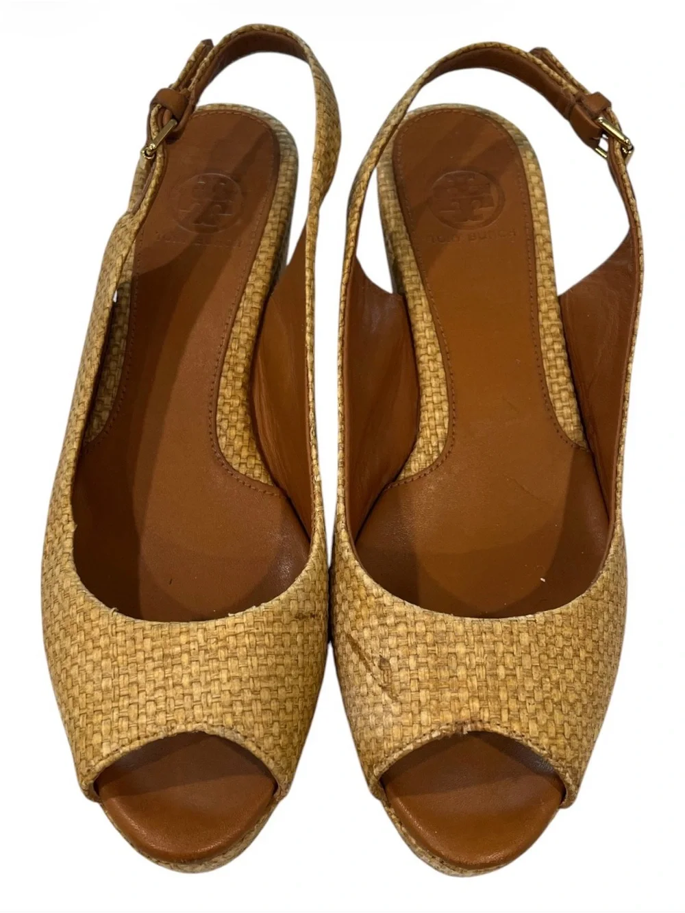TORY BURCH Rosalinda Woven Raffia Wedge Sandals Size 6.5